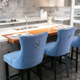 Contemporary Velvet Upholstered Barstools with Button Tufted Decoration and Wooden Legs, and Chrome W1143P177249