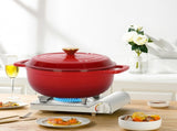 Cast iron 7.5QT cooking pot - Gradient red color - Includes two silicone gloves - Enamel pot 48995133