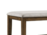 Wooden Frame Counter Height Bench Light Oak Finish Mindy Veneer Gray Textured Fabric Upholstery B01146345