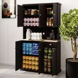 ZUN 71" Kitchen Pantry Storage Cabinet with Microwave Oven Countertop, Freestanding Hutch Cabinet with W282132413