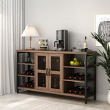 ZUN Industrial Wine Bar Cabinet, Liquor Storage Credenza, Sideboard with Wine Racks & Stemware Holder 88246051