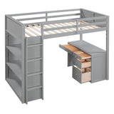 ZUN Twin Size Loft Bed with Ladder, Shelves, and Desk, Gray 83068138