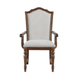 Formal Traditional Design Armchair Set of 2 Cherry Finish Fabric Upholstery Nailhead Trim Wooden B011P239542