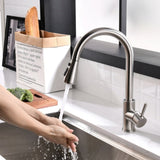 ZUN FLG Touch-On Kitchen with Pull Out Sprayer Single Handle Brass Touch Activated Kitchen Sink W1932P156237