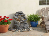 5-Tiered Concrete Tall Slim Fountain, 23.85"H LED-Lit Column, Space-Saving Modern Outdoor Accent, N765P324556G