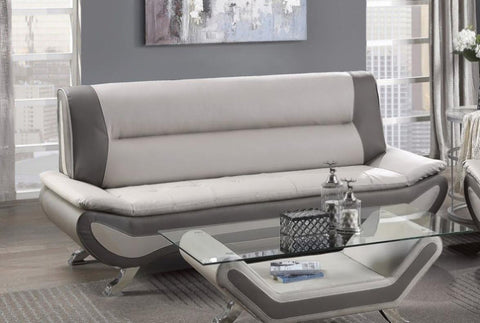 ZUN Modern Living Room Furniture 1pc Sofa Beige and Gray PU Upholstered Chrome Finish Metal Legs Solid B011P183386