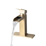 Waterfall Bathroom Brushed Gold Single Handle Bathroom Sinks 1 or 3 Hole Solid Vanity W1224P224288