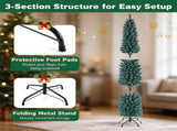 7FT Slim Pencil Artificial Christmas Tree, Frosted Gray-Green & Silver Needles, Flame Retardant PVC, 73778755
