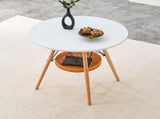 31.5-inch diameter circular dining table, white MDF vacuum formed tabletop, solid wood legs, with W1151P431133