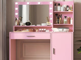 Vanity Desk with Mirror & Light, Large Drawer Three Level Storage Dresser, 3 Lighting Modes W2386P233036