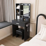 Vanity Table with Mirror & Adjustable LED Lights, Power Outlet, Hairdryer Holder & Stool Compact 54057039
