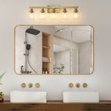Golden 5-Light Vanity Light with Clear Glass Shades, Modern Iron Metal Bathroom Wall Fixture for 76960977
