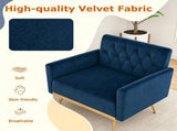 Blue Modern Tufted Velvet Accent Chair, Ergonomic Wide Seat Single Sofa Chair with Padded Armrests, 12808799