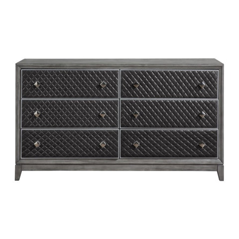 ZUN Modern Styling Bedroom 1pc Dresser of 6 Drawers Faux Leather Upholstered Gray Classic Design Wooden B011P186573