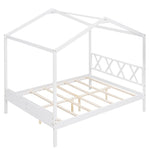 ZUN Full Size Wood House Bed with Storage Space, White 76481310