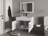 Slater Floating Bathroom Vanity Set with Sink, Two-Door Cabinet, and Mirror,White B128P314805