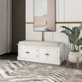 Storage Bench with 4 Doors and Adjustable Shelves, Shoe Bench with Removable Cushion for Living 20154012