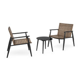 Modern Outdoor Chat Set 2 PE Rattan Chairs Black Steel & Tempered Glass Side Table Durable & N769P248124B
