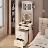 Small Vanity Desk with Mirror and LED Lights, Makeup Table with Charging Station and drawers and 90318617