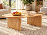 Oval Coffee Table, Modern Wooden Coffee Table for Living Room, Sturdy Center Table with Curved Legs W3101P574156