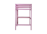 ZUN Twin High Loft Bed, Rubber Wood Loft Bed with Safety Guardrail, built-in desk, ladder,Pink W504P206981