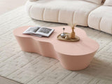 50 Inch Unique Shape Coffee Table Sturdy Fiberglass Tea Table for Living Room No Need Assembly PINK W876P452392