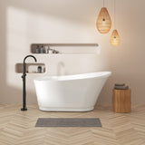 59" Acrylic Freestanding Bathtub, White Modern Stand Alone Soaking Bathtub, Brushed Nickel Drain and W2568P195759