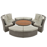 ZUN Patio 5-Piece Round Rattan Sectional Sofa Set All-Weather PE Wicker Sunbed Daybed with Round 26915736