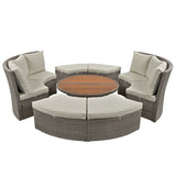 ZUN Patio 5-Piece Round Rattan Sectional Sofa Set All-Weather PE Wicker Sunbed Daybed with Round 26915736