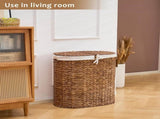 Oval Laundry Hamper with Lid, Woven Natural Water Hyacinth Laundry Hamper 53981278