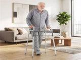 Silver Foldable Walker, 2-Button Folding Mechanism & 7-Level Adjustable Height , 350LBS 04789296