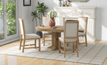 ZUN 5-Piece Set Extendable Round Table and 4 Upholstered Chairs Farmhouse Set for Kitchen, 79599093