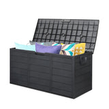ZUN 75gal 280L Outdoor Garden Plastic Storage Deck Box Chest Tools Cushions Toys Lockable Seat BLACK 43351783