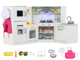 Interactive Kids Play Kitchen with Ice Maker & Chalkboard, Corner Design Pretend Cooking Set with 22168267