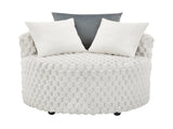 Malna Plush 3D Upholstered Barrel Accent Chair with Wheels, Off-white T2574P221267