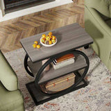 Industrial Narrow End Table with 3 Shelves - 23.6" Space-Saving Side Table, Grey Wood & Black Metal B082P356340