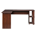 ZUN L-Shaped Wood Right-angle Computer Desk with Two-layer Bookshelves Dark Brown 28876635