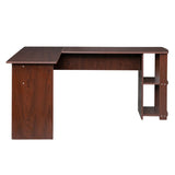 ZUN L-Shaped Wood Right-angle Computer Desk with Two-layer Shelves Dark Brown 28352039