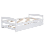 Twin Size Platform Bed with Twin Size Trundle, White WF313279AAK