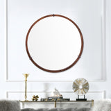 ZUN Hausen 31.5" Mid-Century Modern Round Accent Wall Mirror, Brown Walnut Wood & Veneer B2719P246002