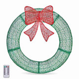36in Pre-lit Outdoor Christmas Wreath Decoration, Lighted Metal Wreath with Red Bow, Remote Control 35600914