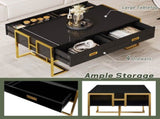 Modern Black Rectangular Coffee Table with 4 Drawers and Gold Base in 47.3" N735P305626B