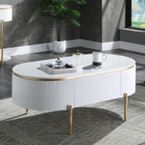 ZUN White High Gloss and Gold 1-Shelf Coffee Table B062P209066