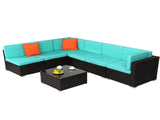 Brown Gradient Rattan Lake Blue Cushion Cushion Vacuum Packing Rattan 7 Piece Set 94011452