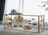 39.5" x 12" x 30.5" Gold Console Table with Mirrored Glass Top, Modern Entryway Table for Living W2078141937