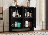 TREXM Sideboard Buffet Cabinet with Storage, Wood Sideboard with Adjustable Shelves and Gold Handles N715P232696B