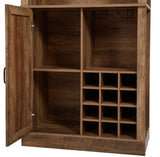 76-Inch Tall Rustic Oak Color Farmhouse Kitchen Faux Rattan Wine Cabinet, Kitchen Bar Cabinet with W2702P183964