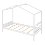 ZUN Twin Size Wood House Bed with Storage Space, White 21917219