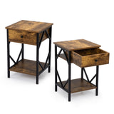 ZUN Set of 2 Nightstand Industrial End Table with Drawer, Storage Shelf and Metal Frame for Living Room, W2181P144047