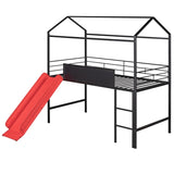Metal House Bed With Slide, Twin Size Metal Loft Bed with Two-sided writable Wooden Board MF294384AAJ